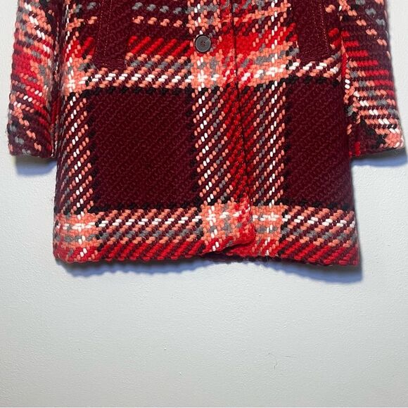 Zara XS Red Pink Tartan Checked Wool Blend Collared Button Down Coat - Picture 4 of 12